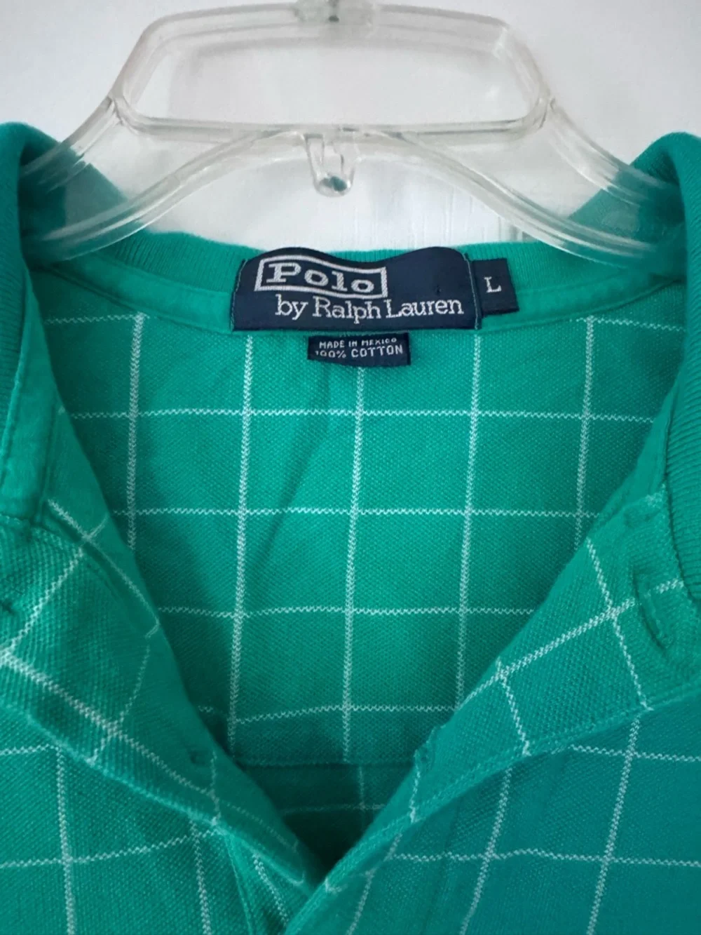 Polo Ralph Lauren Mens Large Teal Green Windowpane Polo Classic Preppy Luxury